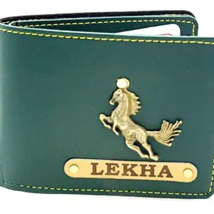 NAVYA ROYAL ART Customised Men's Leather Wallet - Name & Logo Printed on Wallet for Gift - Green