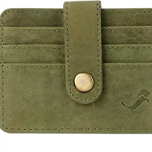 WILD EDGE Genuine Leather Olive Green Card Holder/Wallet with Button Closure for Men/Women - Stylish Leather Card Holder/Wallet with Currency Compartment and Card Pockets