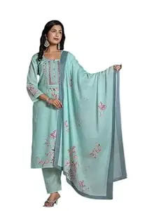 Pure Muslin Kurta Set for Women | Premium Pure Cotton Kurta Set for Women with Mirror Work Yoke | Woman Ethnic Suits Set with Smart Pants & Mulmul Dupatta
