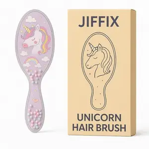 Jiffix Unicorn Hair Brush for Girls, Kids & Women | Soft-Bristle Detangling Brush for Wet & Dry Hair | Painless, Scalp Friendly, Anti-Frizz Cartoon Comb
