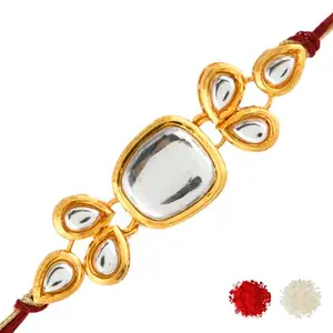 VOYLLA Classic Kundan Polki Studded Ethnic Thread Rakhi with Roli Chawal Pack -Rakhi For Brother