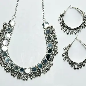 UMAR FASHION JEWELLERY Vintage Inspired Indian Jewellery Set, Silver, Necklace Earrings Bangle
