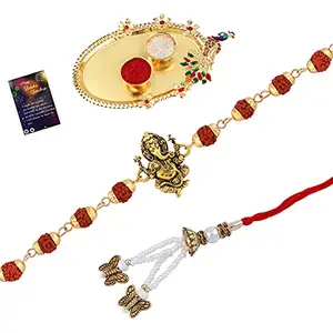Rakhi Rudraksh Rakhi, With Bhabhi Rakhi "Butterfly" With Roli Chawal And Greeting Card 1 Kankawati Pooja Thali -191