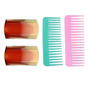 Wide tooth comb with handle And Lice eggs removal comb (Multicolor) Combo Pack