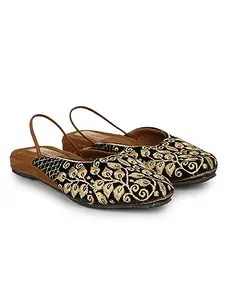 The Desi Dulhan Women Black Ethnic Synthetic Flat Mules with PVC Sole|DD1313