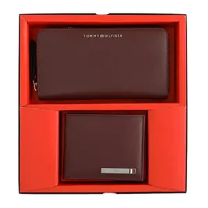 Tommy Hilfiger Funchal Unisex Leather Gift Set Include Mens Wallet and Womens Wallet Burgundy/Burgundy