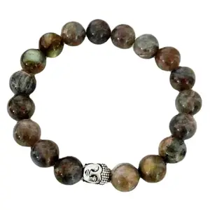 RRJEWELZ Natural Labradorite Round Shape Smooth Cut 10mm Beads 7.5 inch Stretchable Bracelet for Healing, Meditation, Prosperity, Good Luck | STBR_04601