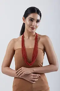 Inaraa Tangerine Beaded Long Necklace Made of Seed Beads for Women | Tangerine | Necklace for Women
