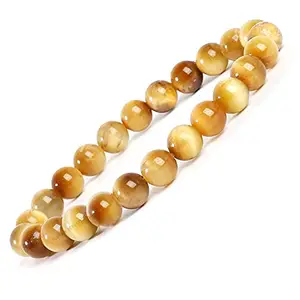 Divine Crystal Treasures Natural Yellow Cats Eye Semi Precious Gemstone Bracelet, Crystal Stone 8mm Beads Bracelet Round Shape for Reiki Healing, Crystal Healing and Chakra Balance