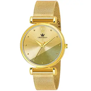 CRESTELLO Gold Plated Chain Analog Wrist Watch for Women CR108-GOLD-CH