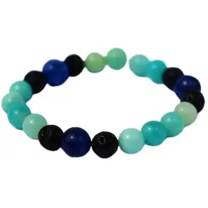 Lady Works Natural Amazonite, Black Lava & Sodalite 8mm Round Shape Smooth Cut Beads 7 Inch Stretchable Bracelet For Men & Women. Unisex Bracelet For Healing, Meditation & Luck|LW_BRST_00279_7.0