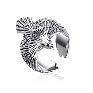 Vishal Silver Color Unisex Stylish Stainless Steel Adjustable Funky Flying Eagle/Vulture Thumb Open Cuff Finger/Knuckle Ring (Free Size)