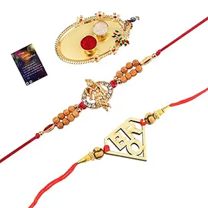 Elegant Bhaiya Rakhi " BHAI" Designe With Designer Look"KRISHNA JI "Rakhi Combo For Bhaiya With Roli Chawal And Greeting Card 1 Kankawati Pooja Thali -603