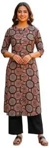 विधा Women's Cotton Ajrakh Printed A-Line Kurta | Kurti for Women