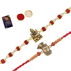 Rakhi Rudraksh With Rakhi For Bhaiya With Roli Chawal And Greeting Card -457