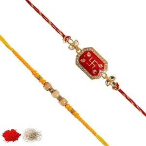 Rakhiya.com Designer Rakhi set of two, Multicolour rakhi, combo of two (set of 2), With Roli Chawal Packet 1131