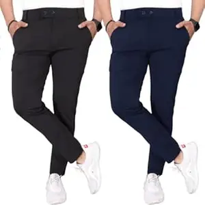 Men’s Slim Fit Lycra Casual Trousers Combo Pack of 2 | Stretchable Formal Pants for Men | Mid Rise Smart Office & Casual Wear Ankle Length Trouser