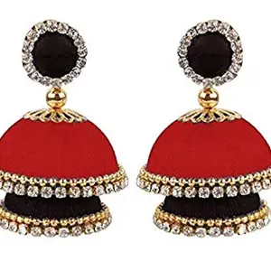 JANVIKA NOVELITY Silk Thread jumki Plastic,Double Color Silk Dori Hoop Earring jhumkas Black- Red Color