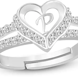 ValentineRingHeartAlphabet'P'PromiseProposeEngagementWeddingAnniversary(HC352-RosePackSilver(P) AlphabetHeartRing(M:01))