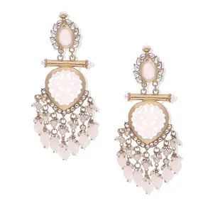 Latest Gold Polish Kundan & Pearl Studded Designer Drop Long Earrings for Women and Girls(AB_Dedo-White)