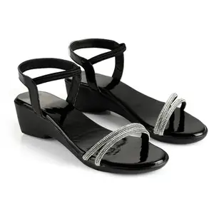 MOSAC Women & Girls Stylish & Comfortable Wedding Casual Platform Heel Sandals for Women (Black, 5)