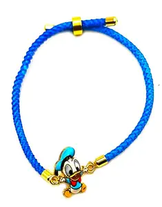 Cartoon Character Charm Kids Rakhi Bracelet, Blue Braided Cord with Gold-Tone Accents Specially designed - Adjustable