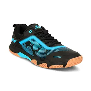 Nivia Powerstrike 2.0 Badminton Shoes for Mens | Phylon, Natural Rubber Sole with Breathable mesh Upper for Sports, Badminton, Volleyball, Squash, Table Tennis | Non Marking Sole (Black/Blue) UK-4