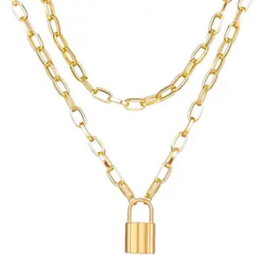 Vembley Double Layered Lock Pendant Chain Necklace For Girls And Women