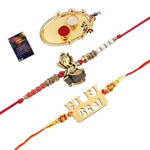 Elegant Bhaiya Rakhi " HI-FI BHAI" Designer Pendent With Designer Look RakhiRakhi Combo For Bhaiya With Roli Chawal And Greeting Card 1 Kankawati Pooja Thali -1036