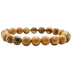 RRJEWELZ Natural Picture Jasper 8mm round Shape Smooth Cut Beads 8 Inch Stretchable Bracelet for Men & Women.|STBR_RR_07600_8.0