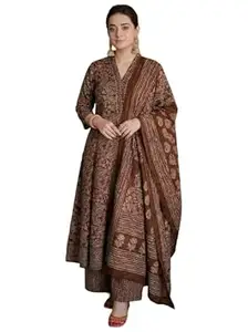 ANNI Designer Women Printed A-Line Kurta Palazzo Dupatta Set | Viscose Blend Ethnic Outfit | Flared Kurti with Bottom Wear