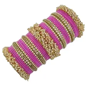 GoVika fancy bangles bracelet set for women and girls with different colour combination | Fashionable bajra kangan set beautiful branded designer bangle Chooda set for all occasions. (Pink, 2.5)