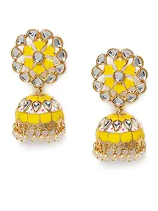 Kord Store Rajwadi Design Jhumka Earrings Lct Stone Unique Light Gold Plated Wedding Collection For Girl And Women (Yellow)