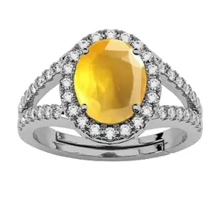 LMDLACHAMA 12.25 Ratti 11.50 Carat Natural Yellow Sapphire Pukhraj Silver Adjustable Ring Oval Cut Gift for Womens And Girls