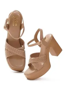 JM LOOKS Women’s Platform Block Heels with Criss-Cross Strap Design | Stylish & Comfortable for Every Occasion