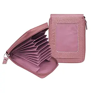 ABYS Genuine Leather RFID Protected Unisex Card Holder with Zip Closure (Pink)