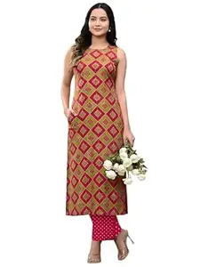 Pinkmint Women’s Pure Cambric Cotton Kurta Set | Sleeveless Printed Kurta with Pant | Summer Wear Co-Ord Set | Plus Casual