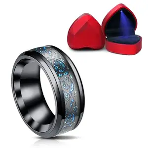 Peora Black Tungsten Carbide Silvering Celtic Dragon Blue Carbon Fibre Wedding Band Ring Size US 11 Valentine's Day Gift for Men with Red Jewellery Box