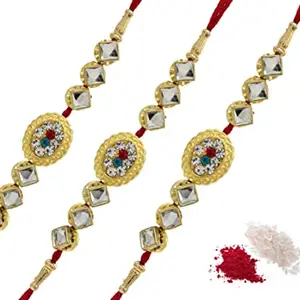 WONIRY Elegant Floral Rakhi For Brother Combo Set Of 3 For Bhai With Roli Chawal Free