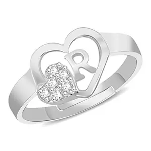 MEENAZ R Rings for Women Girls Couple girlfriend Wife lovers Valentine Gift CZ AD American diamond Adjustable Silver I Love You Heart Initial Letter Name Alphabet R finger Ring Stylish platinum-71