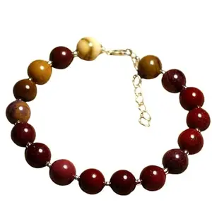 Gems_Hub Silver Plated Bracelet with Multicolor Smooth Mookaite Jasper Beads – Round 10mm – For Men & Women|FIZA_LINK_04651