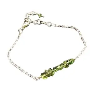 Gems_Hub Silver Plated Bracelet with Green Smooth Green Apatite Beads – Nugget Chips 3-4mm – For Men & Women|FIZA_LINK_03411