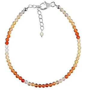 LKBEADS Silver Plated Bracelet with Multicolor Faceted Shaded Carnelian Beads – Round 3mm – 7 inch Adjustable – For Men & Women|LK_STACK_06064