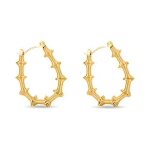 PALMONAS 18k Gold Plated Stylish Gold-Toned Textured Hoop Earring for Women - Gift for Girls & Women | Waterproof & Anti-Tarnish Earrings