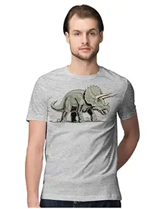 ALLEN BLACK Men's Regular Fit T-Shirt Triceratops - Dinosaur - Hand Drawn Illustration 100% Cotton T-Shirt Melange Grey_TRIHNDRMEN-Melange Grey 5XL Men Round_