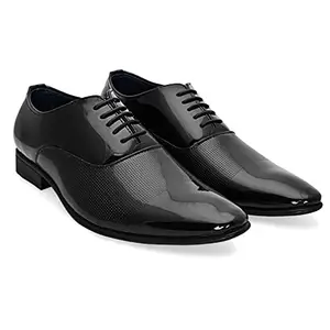 San Frissco Men's Formal Shoes with Faux Leather/Black Patent Durable & Comfortable Footbed with Wrinkle Free Upper/Lace up Oxfords Shoes for Party and Wedding - 8 (Black)