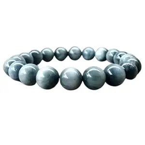 RRJEWELZ 10mm Natural Gemstone Chrysoberyl Cats Eye Round shape Smooth cut beads 7.5 inch stretchable bracelet for men. | STBR_RR_M_02695