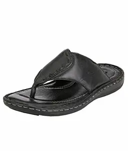 SHOE DAY Men's Leather Black Slippers 9 UK
