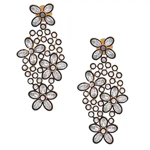 Zivom® Floral Kundan Gold Plated Dangling Delicate Earring For Women