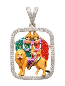 Exotic India 925 Sterling Silver Enamelled Stone Studded Chamunda Maa Pendant Spiritual Jewelry